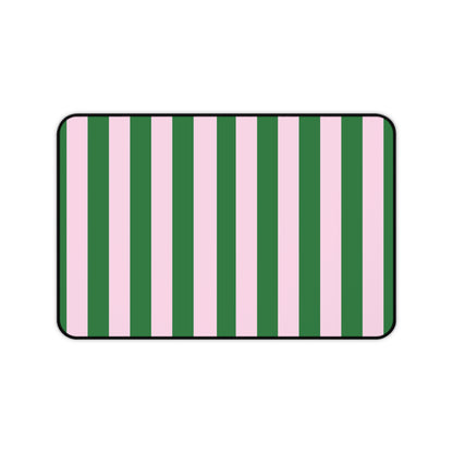 Green cabana stripe desk mat laid flat