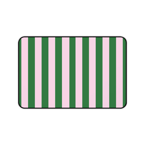 Green cabana stripe desk mat laid flat