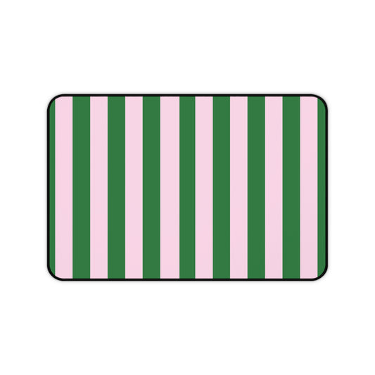 Green cabana stripe desk mat laid flat