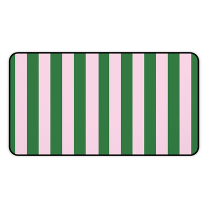 Green cabana stripe desk mat in a wider size