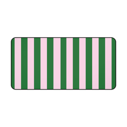 Green cabana stripe desk mat in the largest size