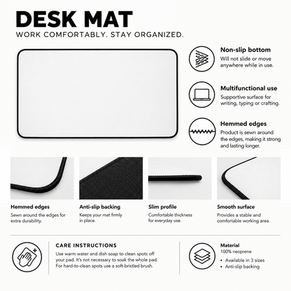 Desk mat size and compatibility information card