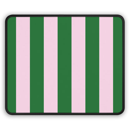 Green Cabana Stripe mouse mat in green and pink vertical stripes