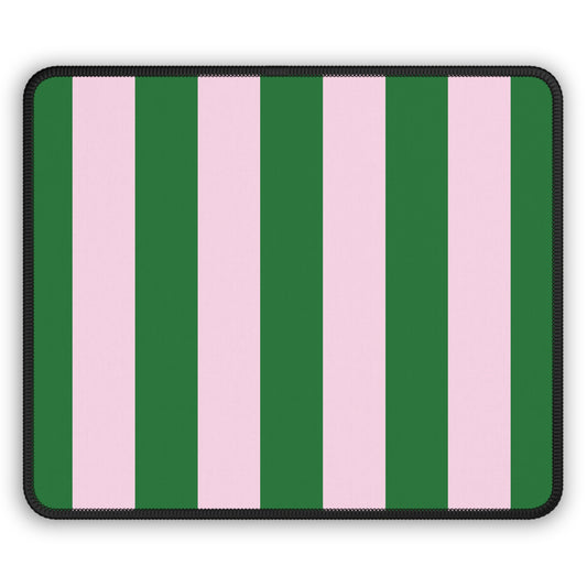 Green Cabana Stripe mouse mat in green and pink vertical stripes