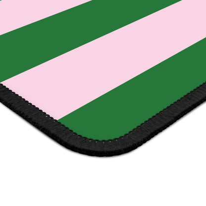 Close-up of the Green Cabana Stripe mouse mat stripes and stitched edge