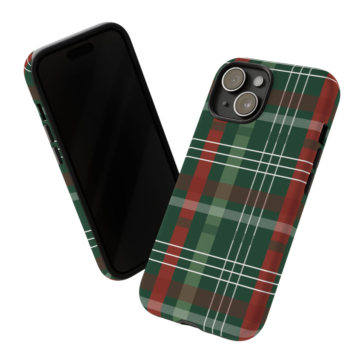Green Christmas Plaid tough phone case showing the two-piece protective construction
