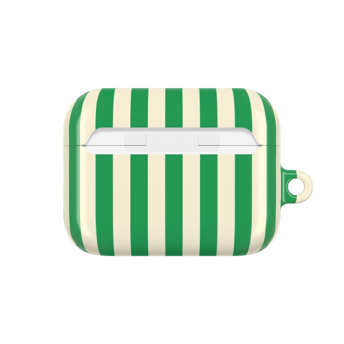 Green Cream Cabana Stripe AirPods Pro case with the charging slot