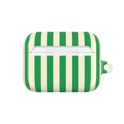 Green Cream Cabana Stripe AirPods Pro case with the charging slot
