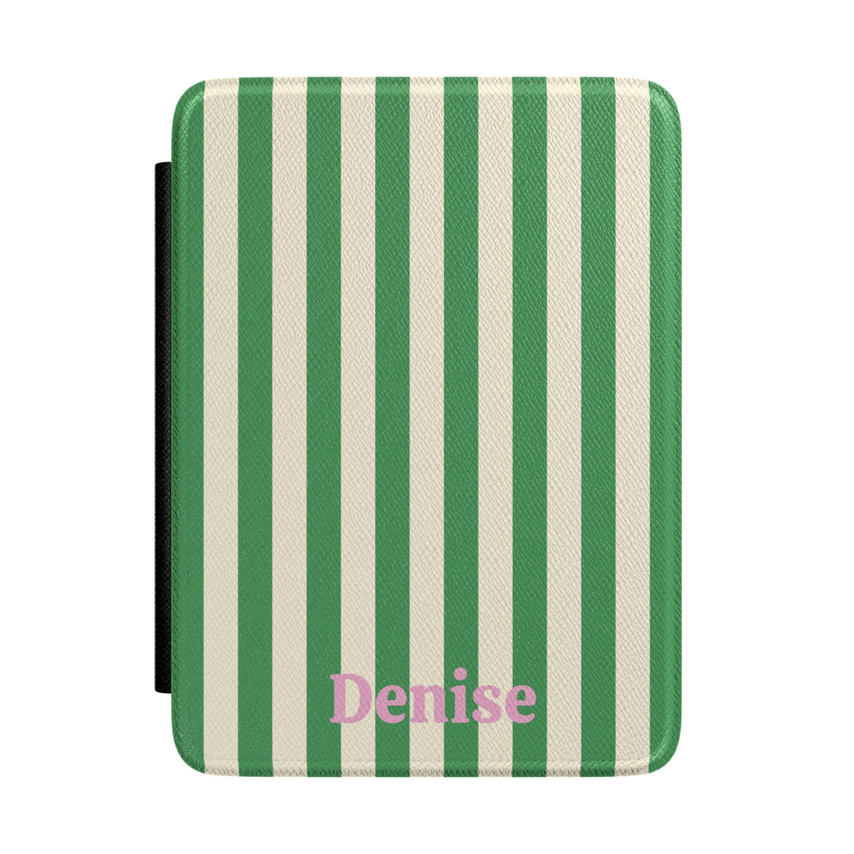Green and cream cabana stripe Kindle case personalised with a name