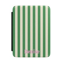 Green Cream Cabana Stripe Personalized Kindle Case