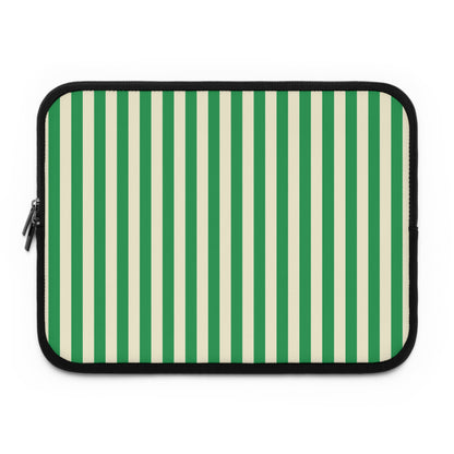 Green Cream Cabana Stripe laptop sleeve printed front