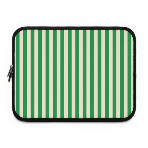 Green Cream Cabana Stripe laptop sleeve printed front
