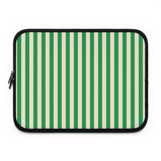 Green Cream Cabana Stripe laptop sleeve printed front