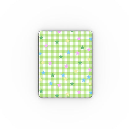 Green gingham stars iPad case front cover