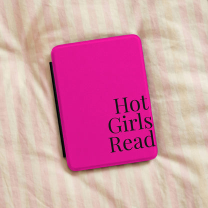 Hot Girls Read Kindle case flatlay on striped bedding