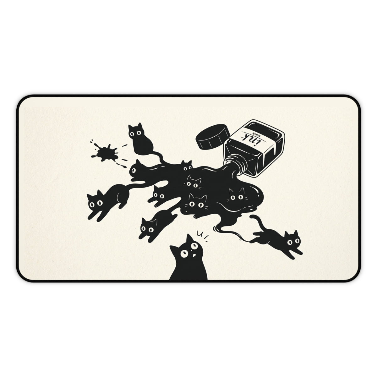 Ink Spill Cats desk mat laid flat in the widest size