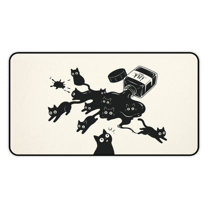 Ink Spill Cats desk mat laid flat in the widest size