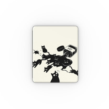 Ink Spill Cats iPad case front cover with black cats running from a tipped ink pot