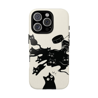 Ink Spill Cats tough phone case on an iPhone, back view