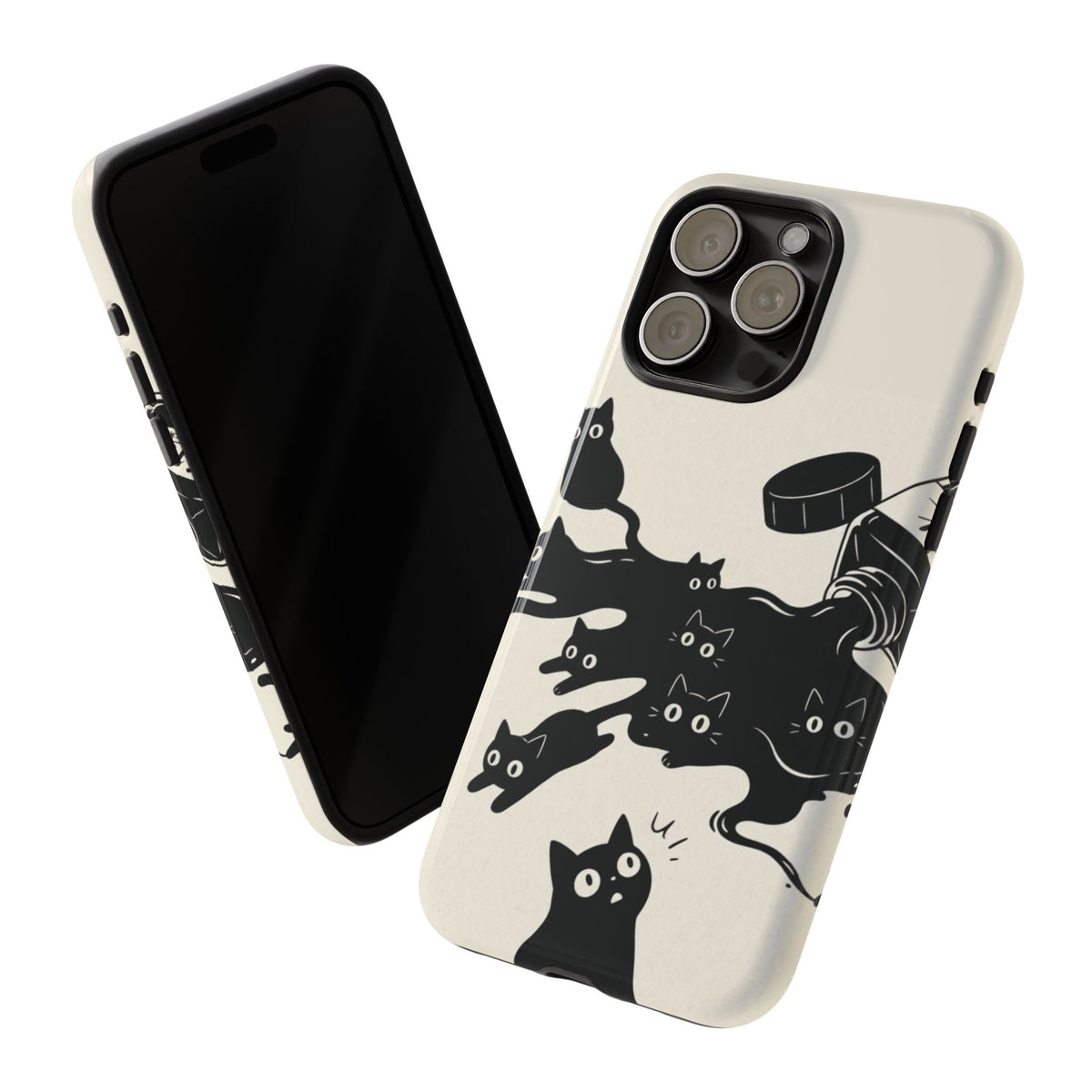 Ink Spill Cats tough phone case, front and back view