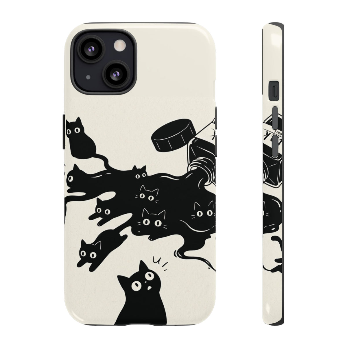 Ink Spill Cats tough phone case, back and side view