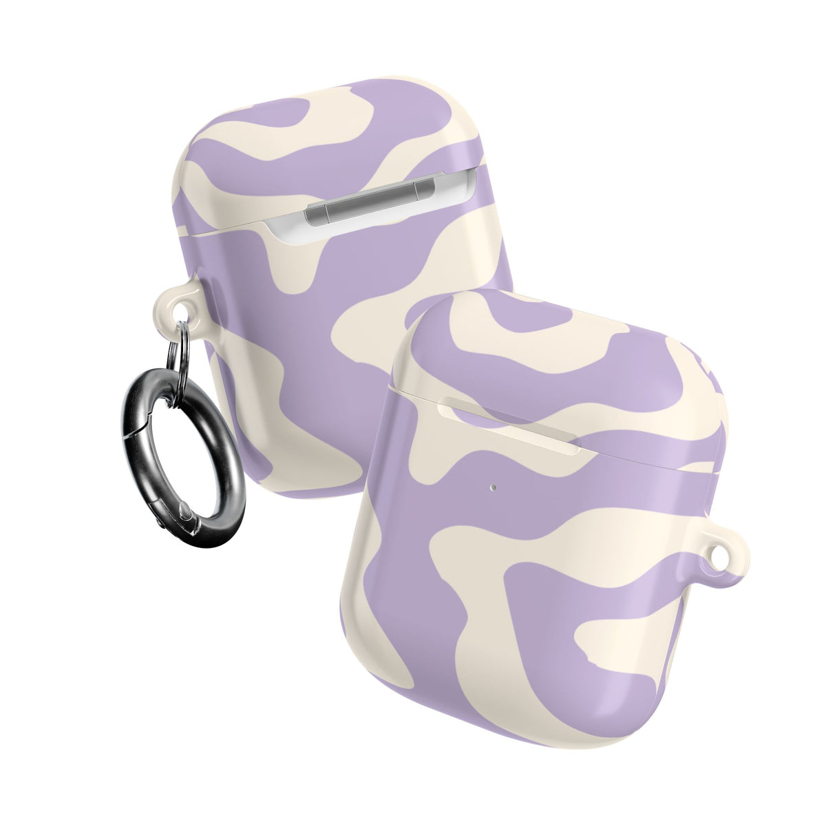 Lavender Swirl AirPods case front and back with carabiner