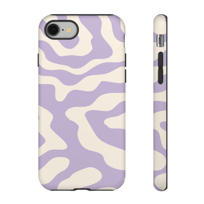 Retro wavy abstract print in pastel purple and off-white wrapping a tough phone case