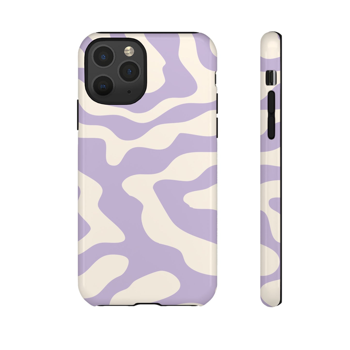 Wavy lilac ribbons flowing across the back of a pastel purple abstract phone case