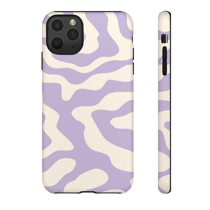 Retro liquid pattern in lilac and off-white on a protective phone case shell