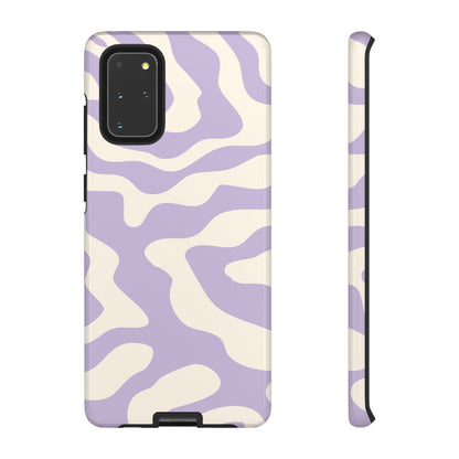 Muted purple wave pattern with rounded, flowing shapes on an abstract phone case