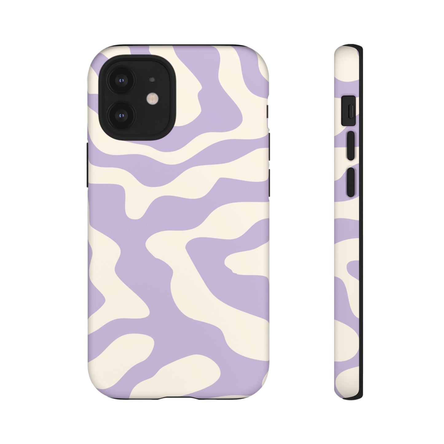 Pale purple and cream retro wave print on a dual-layer protective phone case
