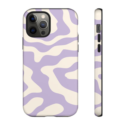 Pastel lavender wave print with even rhythm and no repeating seam on a phone case