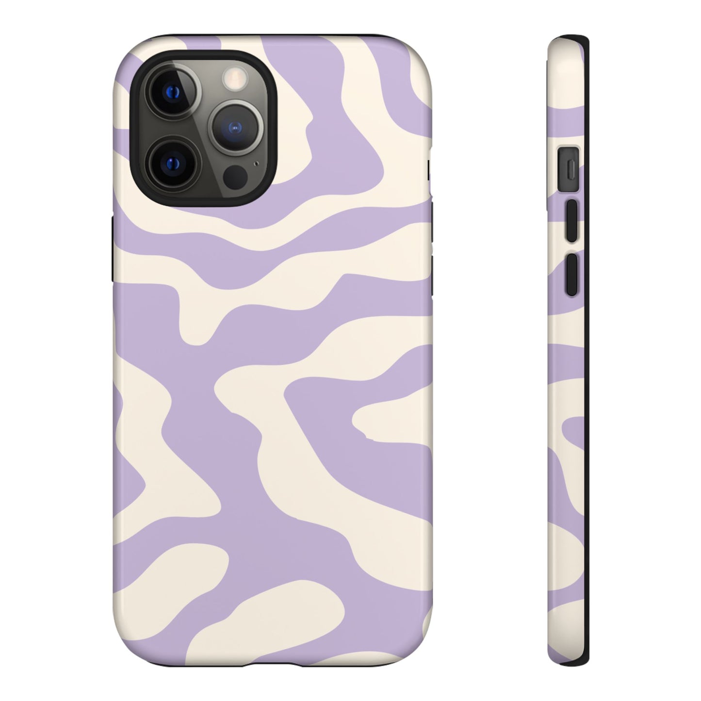 Lavender swirl phone case in muted pastel purple with a smooth, dense colour finish