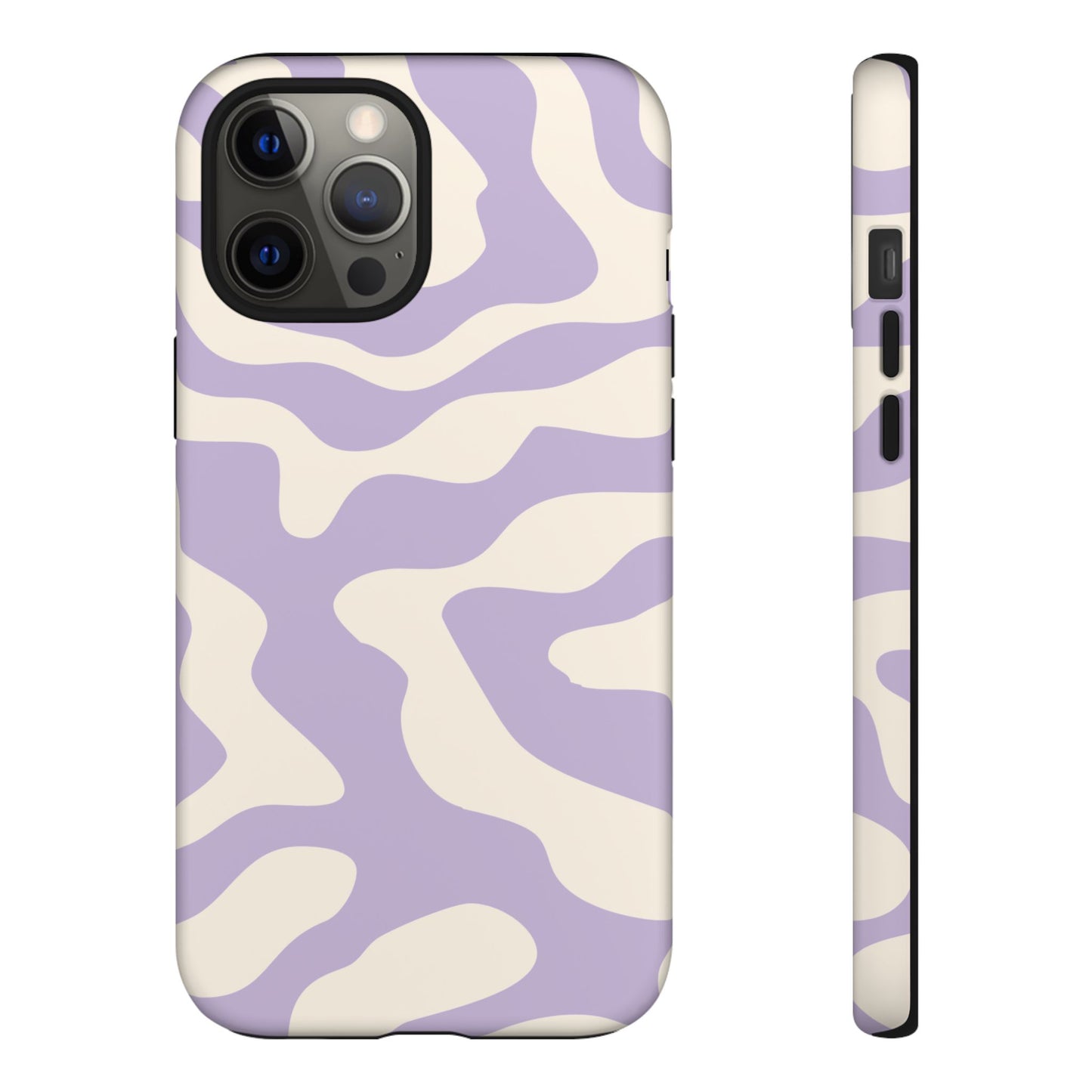 Retro seventies wave motif in lilac and cream printed across a tough phone case
