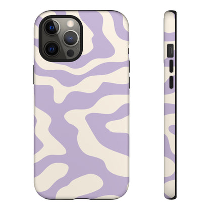 Retro seventies wave motif in lilac and cream printed across a tough phone case