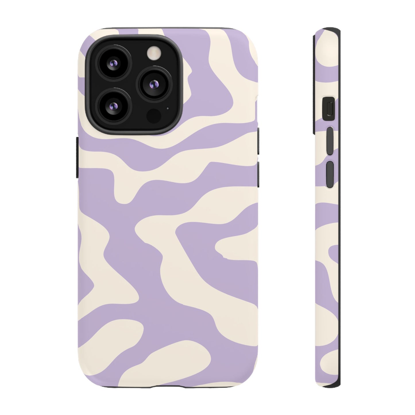 Wavy lilac abstract pattern with gently tapering shapes on a cream phone case