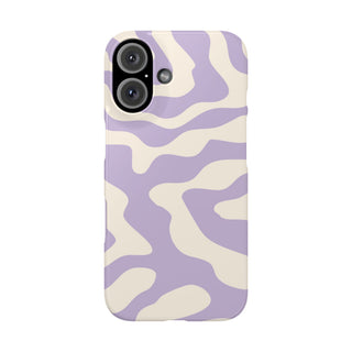 Lavender Swirl snap phone case back view with lilac and cream waves