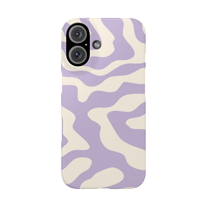 Lavender Swirl snap phone case back view with lilac and cream waves