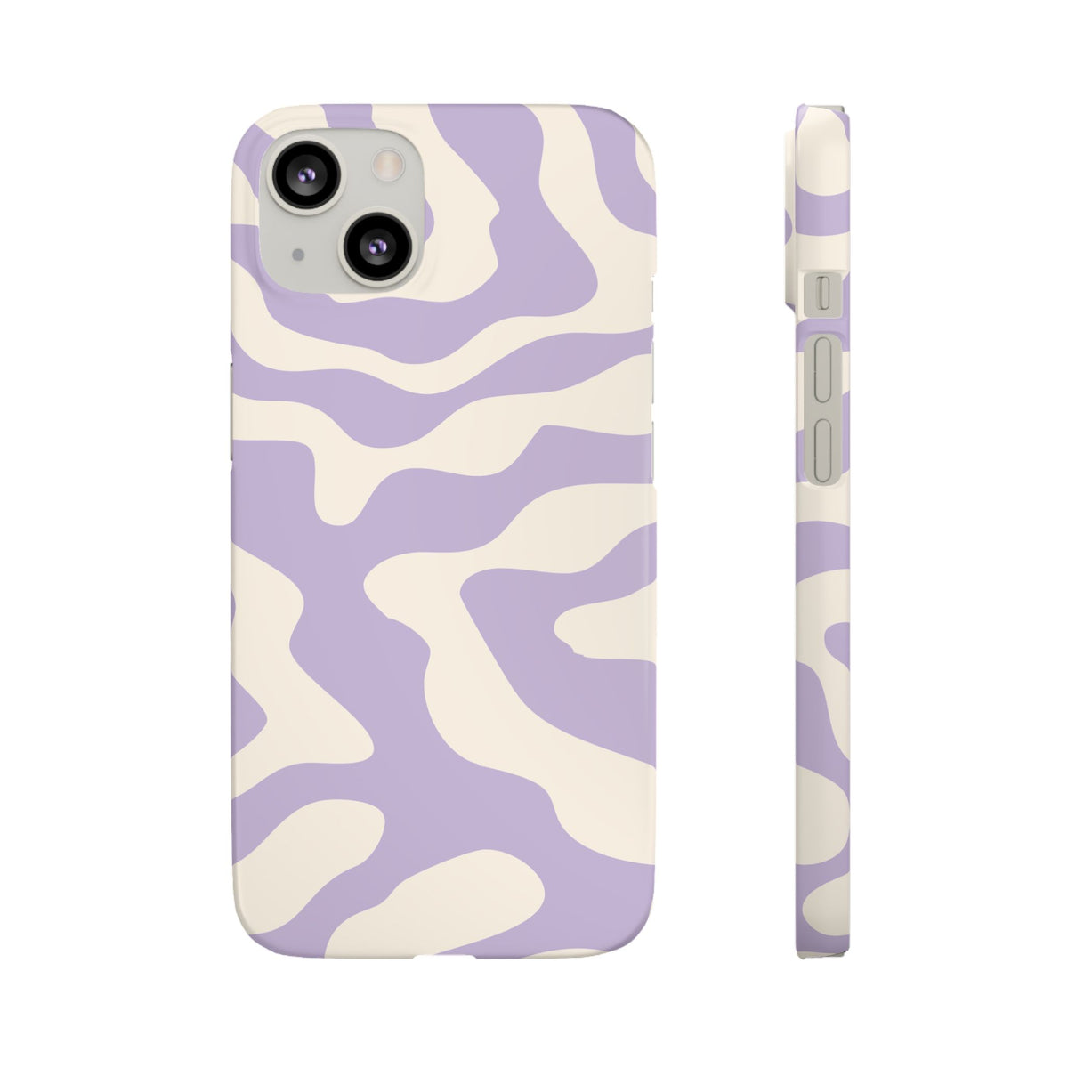 Back and side of the slim Lavender Swirl snap phone case