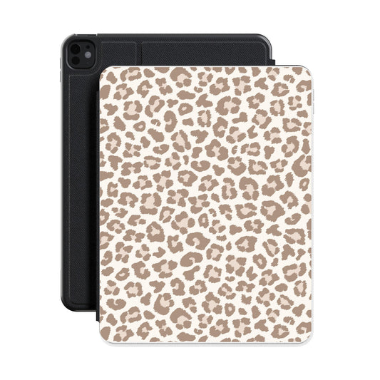 Leopard print iPad case shown with an iPad