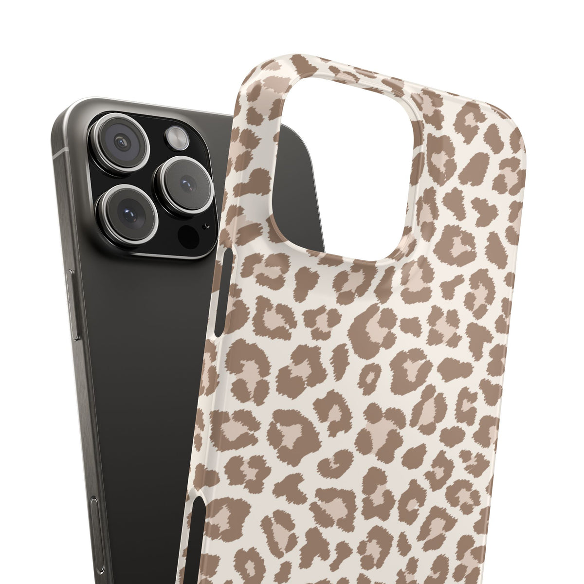 Leopard Print snap phone case shown next to the phone