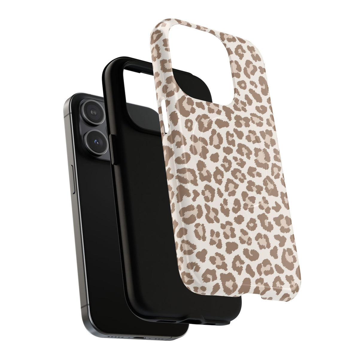 Leopard Print MagSafe phone case sliding onto the phone