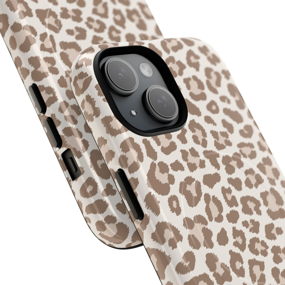 Close-up of the camera cutout on the Leopard Print magnetic phone case