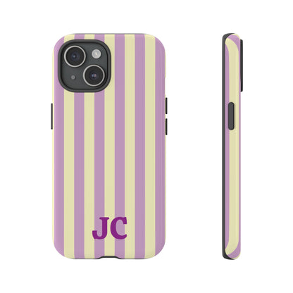 Back and side of the Lilac Cabana Stripe tough phone case
