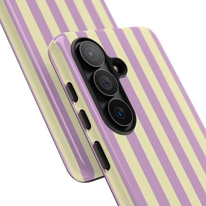 Close-up of the camera cutout on the Lilac Cabana Stripe tough case