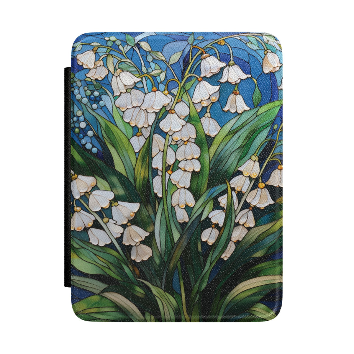 Lily of the Valley Kindle case front cover in stained glass style