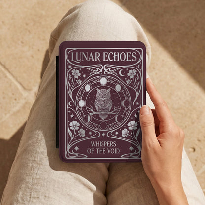 Lunar Echoes Kindle case held in hand on lap