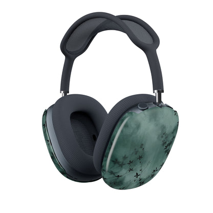 Midnight Garden AirPods Max case with dark green watercolor and black botanical silhouettes