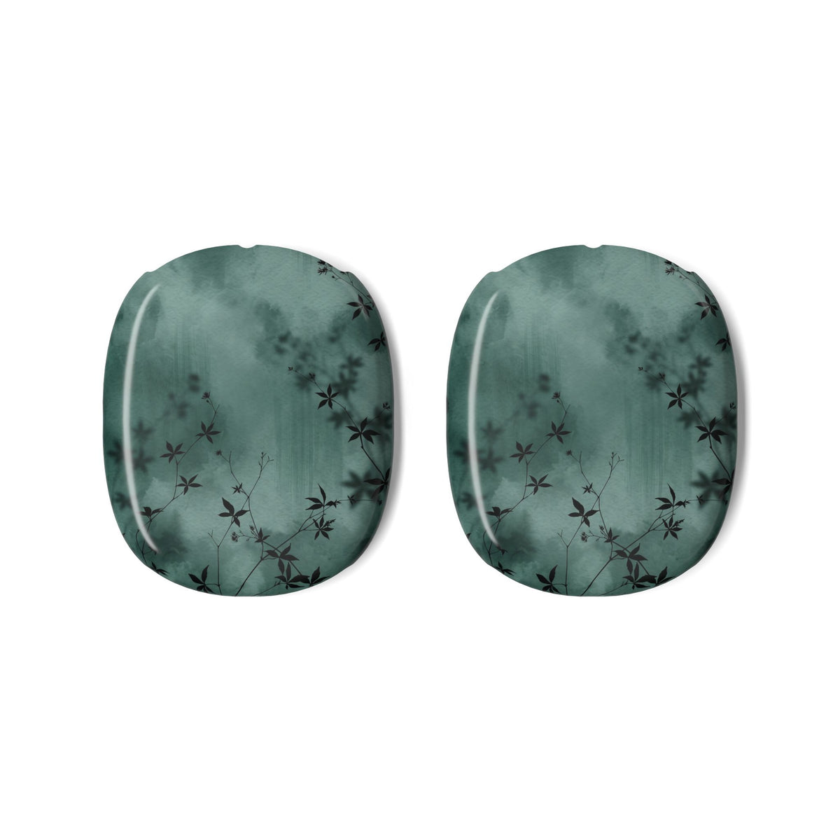 Midnight Garden AirPods Max ear cup covers, green watercolor print with delicate black vines