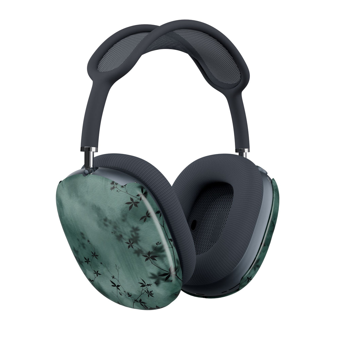 Midnight Garden AirPods Max case, moody emerald botanical print detail